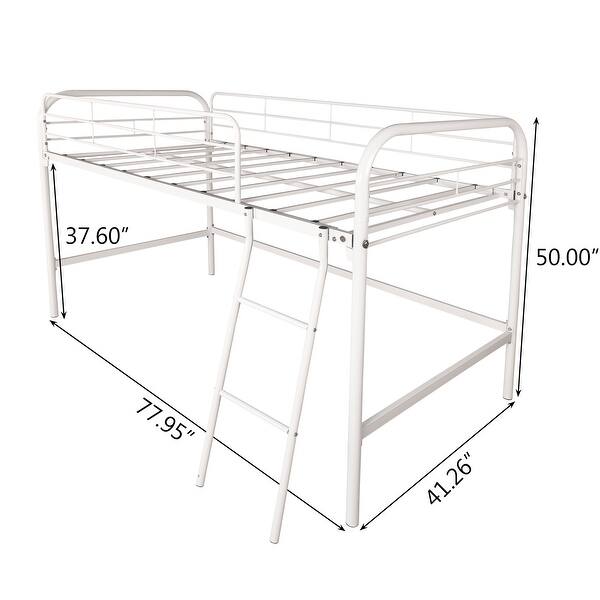 Twin Metal Low Loft Bed with Sturdy Steel Frame, Ladders, and Safety Enhancements