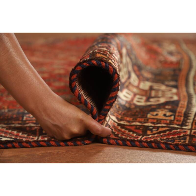 Hand Knotted Oriental 100% Wool Carpet Traditional Medallion Oranges & Rust Qashqai Area Rug - 8' 1'' X 5' 0''