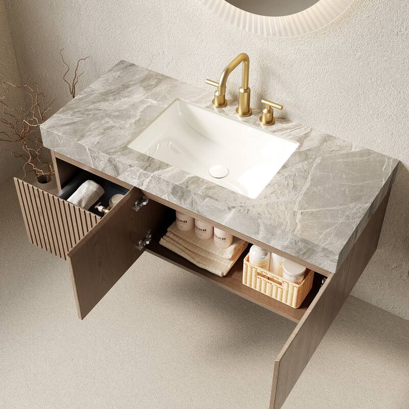 Floating Bathroom Vanity with Undermount Ceramic Basin with 3 Pre-drilled Faucet Holes