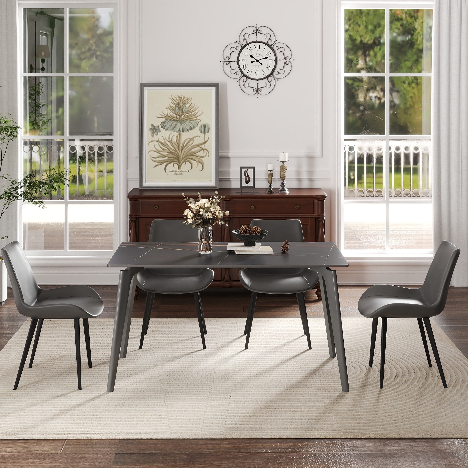 Square Dining Table With Black And Golden Tulip Pedestal Base