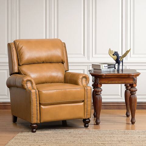 Gabriela Mid-Century Modern Genuine Leather Recliner with Tapered Block Feet by HULALA HOME