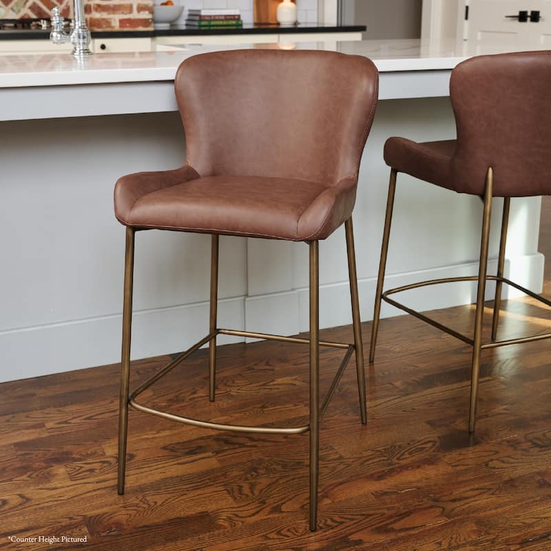 Maven Lane Naomi Metal and Vegan Leather Kitchen Dining Stool - Antique Brass - Bar Height