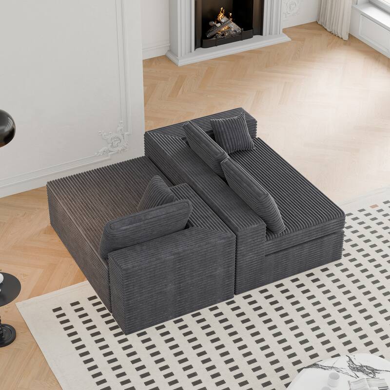 Modland 108”L-Shaped Modular Corduroy Couch with Deep Seats Comfy Sectional Sofa for Living Room