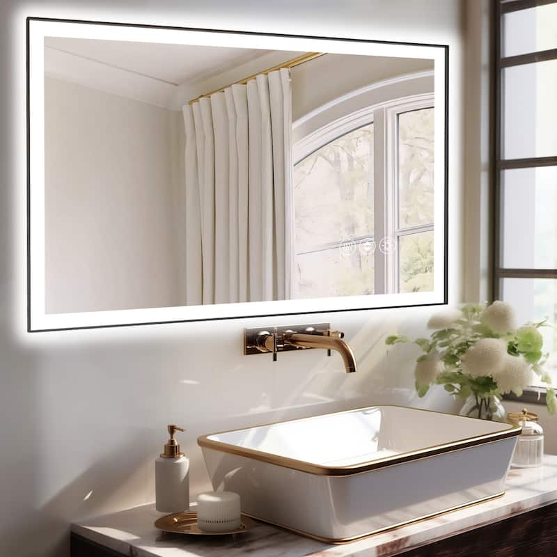 48x30 Inch Frameless LED Bathroom Mirror,Smart Mirror - White