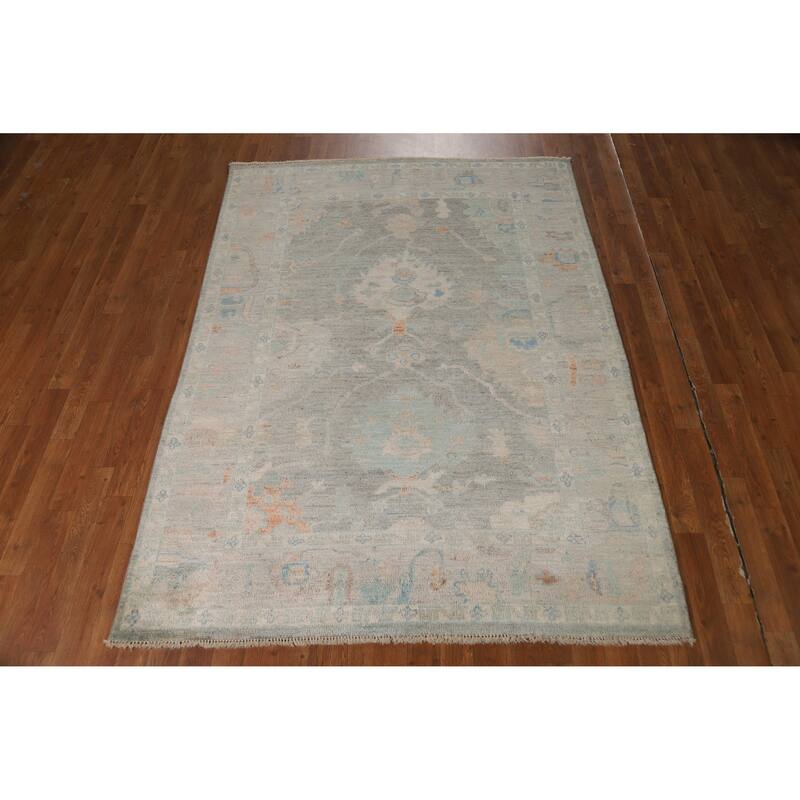 Hand Knotted Oriental 100% Wool Carpet Transitional All-Over Greys & Charcoal Oushak Area Rug - 6' 10'' X 5' 0''