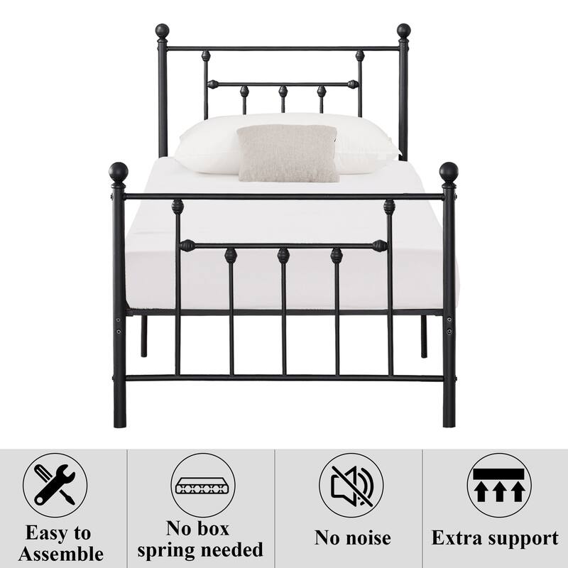 VECELO Metal Platform Bed Frame with Headboard and Footboard, Heavy Duty Slat Support/Underbed Storage Space, Victorian Style