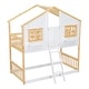 preview thumbnail 13 of 11, Natural+White Twin over Twin Size Wood House Bunk Bed with Roof , Window, Window Box, Door, Safety Guardrails and Ladder