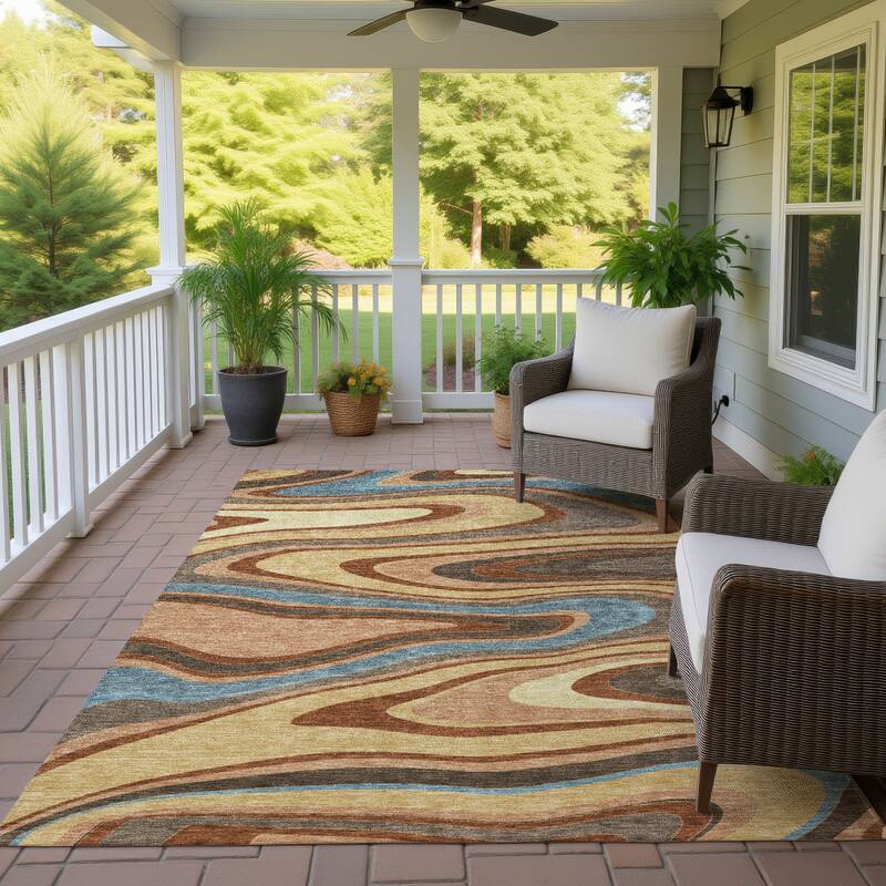 Machine Washable Indoor/ Outdoor Abstract Busey Chantille Rug - Gold - 3' x 5'