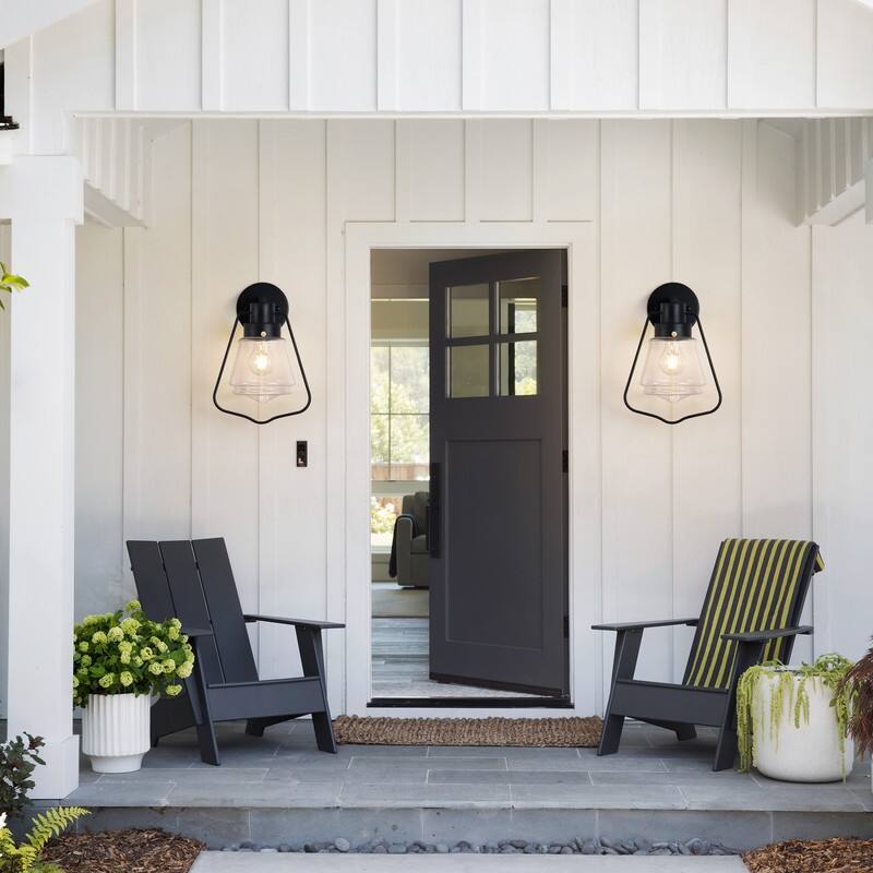 Modern Outdoor Wall Sconce Light Fixtures, Matte Black Wall Lights With Clear Glass (Set Of 2) - 2-Pack