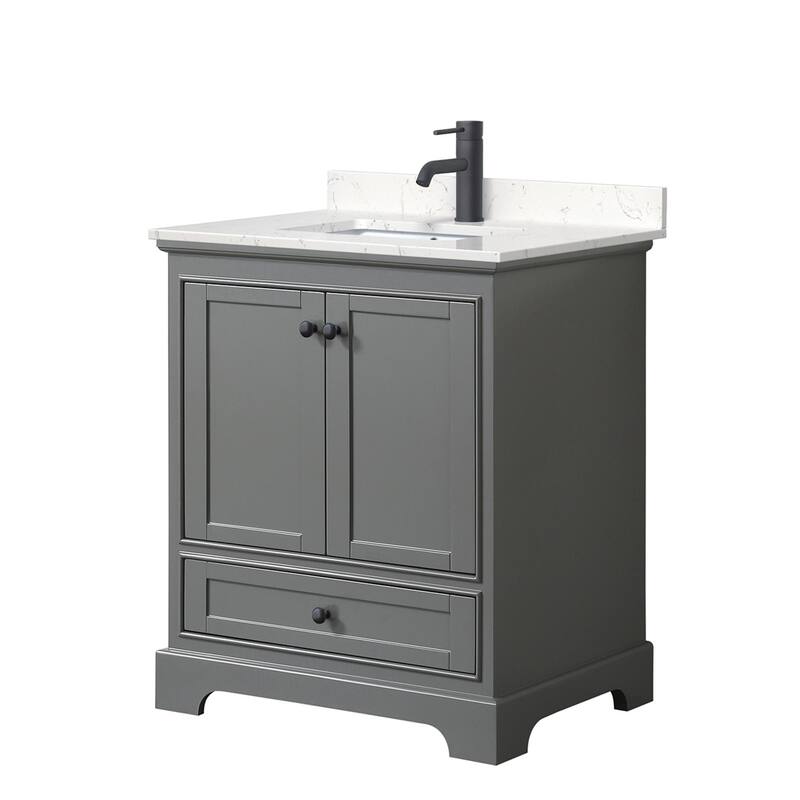 Wyndham Collection Deborah 30" Free Standing Single Basin Vanity Set - Dark Gray / Carrara Cultured Marble Top / Matte