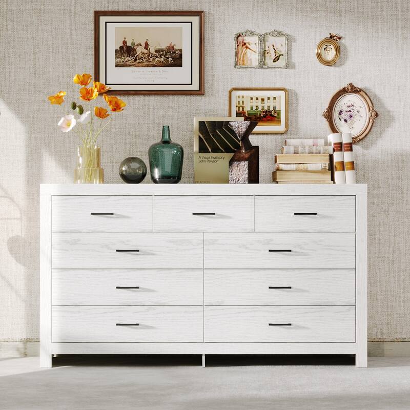 Elegant Wood - grain Nine - drawer Dresser: Spacious Storage, Modern Design & Quality Details - White