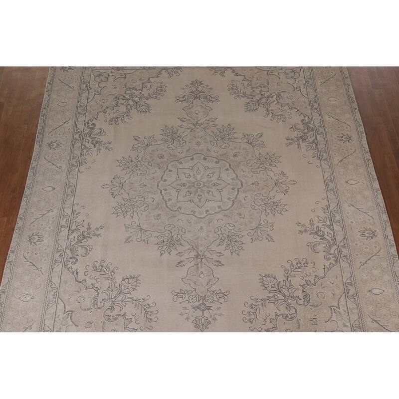 Hand Knotted Oriental 100% Wool Carpet Traditional Floral Beige & Ivories Tabriz Area Rug - 12' 5'' X 9' 7''