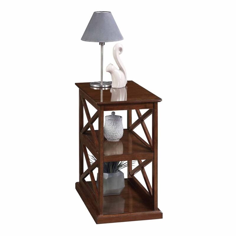 Chairside End Table with Shelves Modern Farmhouse Three-Tier Storage Solid Wood with Beveled Edges for Living Spaces - 14
