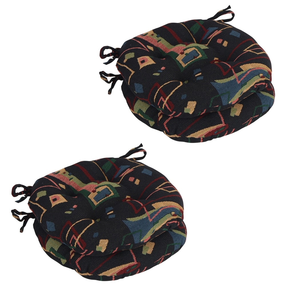 16-Inch Round Woven Tapestry Tufted Chair Cushions (Set of 2 or 4) - 16 x 16