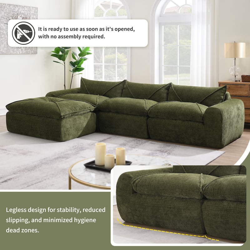 116-In Modern Chenille Sectional Sofa with High Density Foam,No Assembly Required