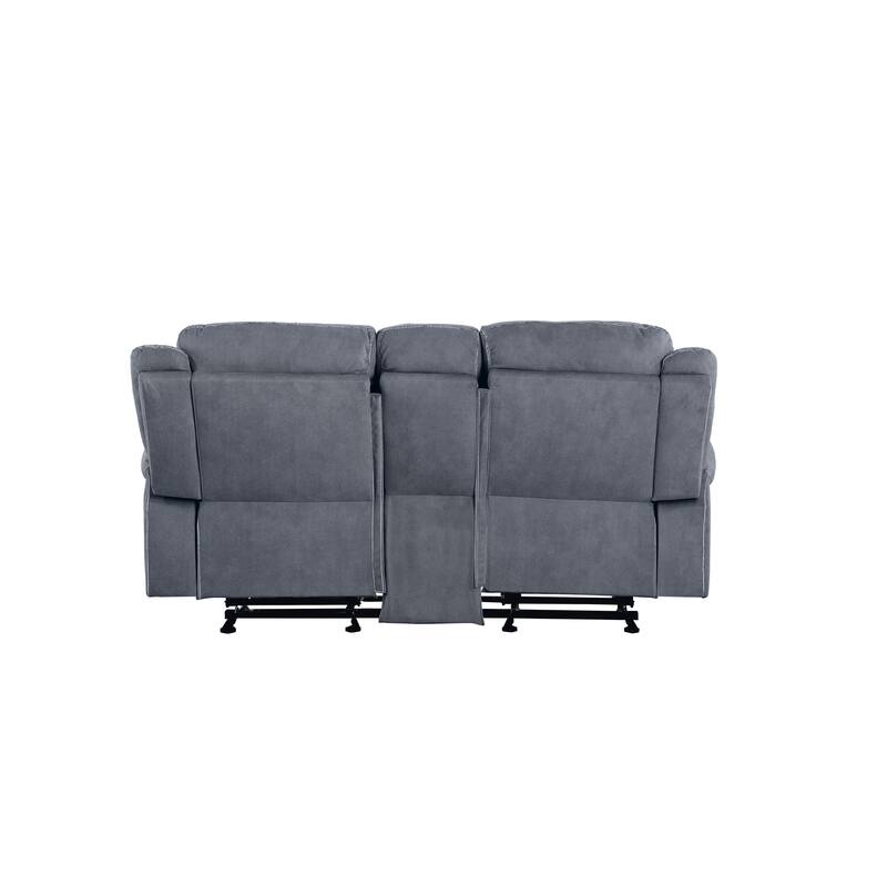 Two Tone Gray Velvet Recliner Loveseat W/Usb Port & Console