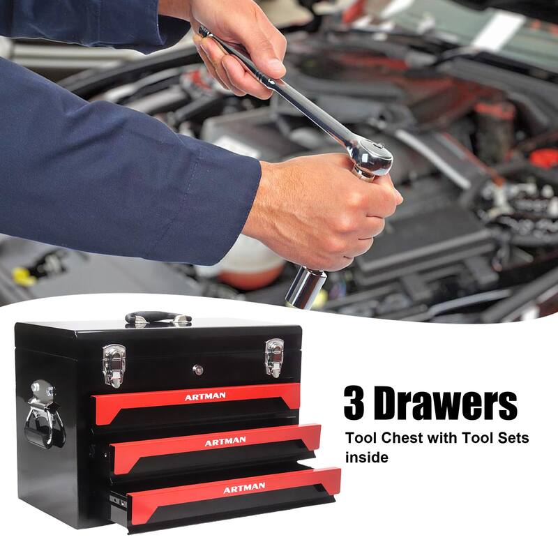 3 Drawers Tool Box with Tool Set And Rich Storage Space