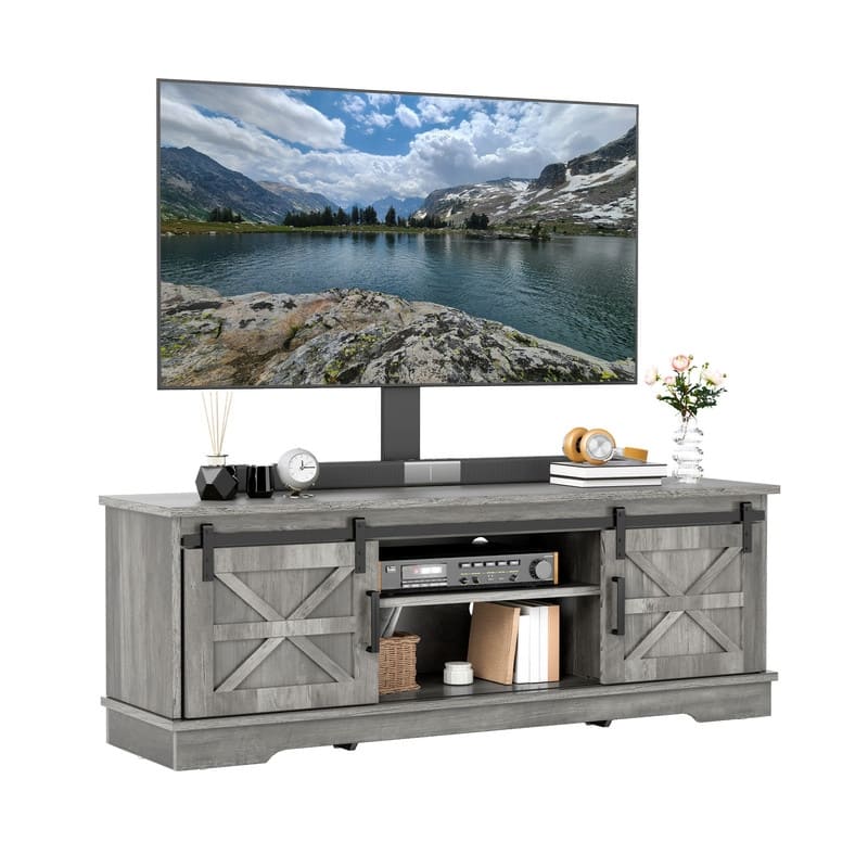 Evelynn TV Stand Sliding Barn Door Farmhouse Wood Entertainment Center for TVs Up to 65" White - Grey with Mount