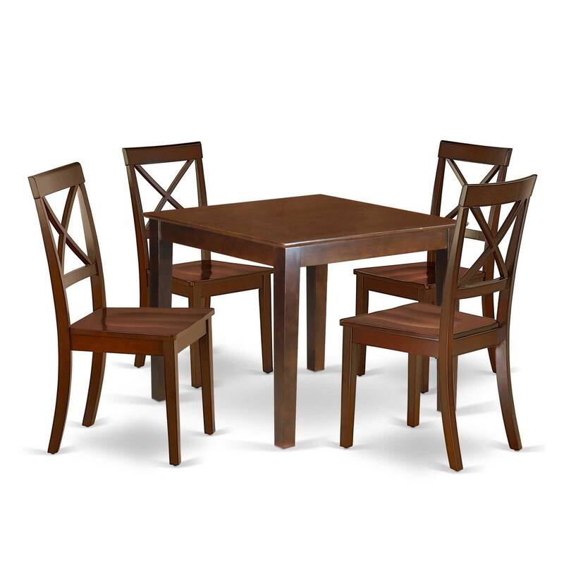 HomeStock 5-Piece Square Mahogany Finish Solid Wood Top Dining table with 4 Chairs