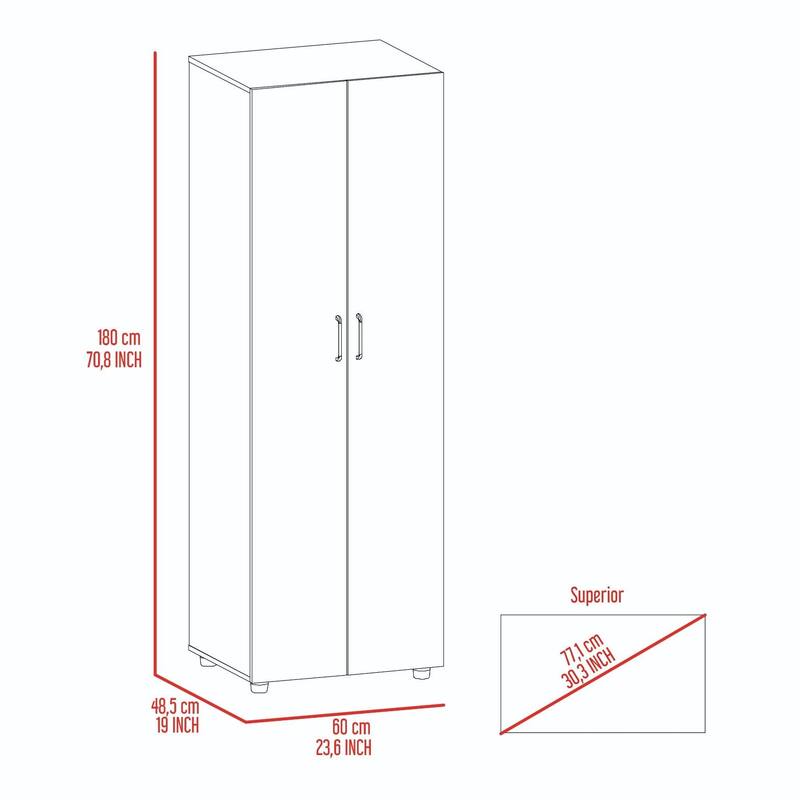 19" Modern Double-door Armoire with Two Shelves and Hanging Rod for Bedroom