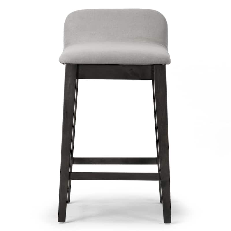 Set of 2 Atia Black Rubberwood Stool with Low Back Fabric Seat