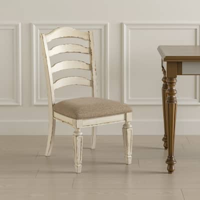 Alyn Dining Side Chair Set of 2, Ladderback, Distressed White Wood