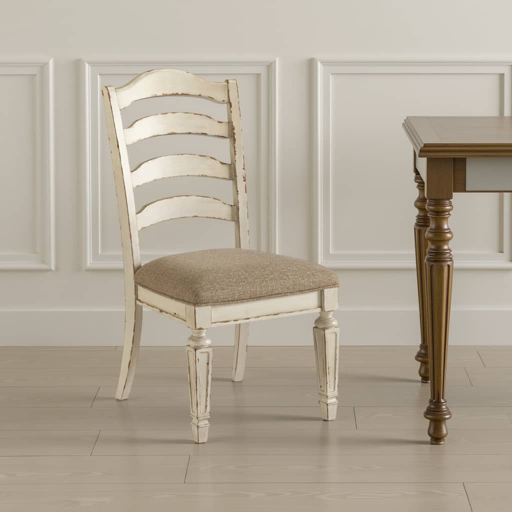 Alyn Dining Side Chair Set of 2, Ladderback, Distressed White Wood