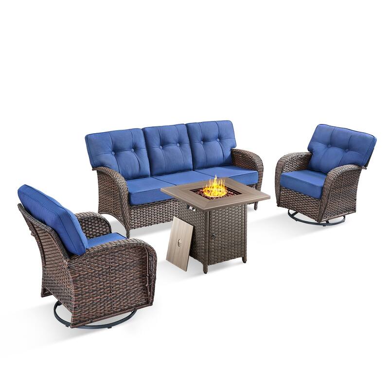 Pocassy Ooutdoor Fire Pit Table with Sofa Chair Set