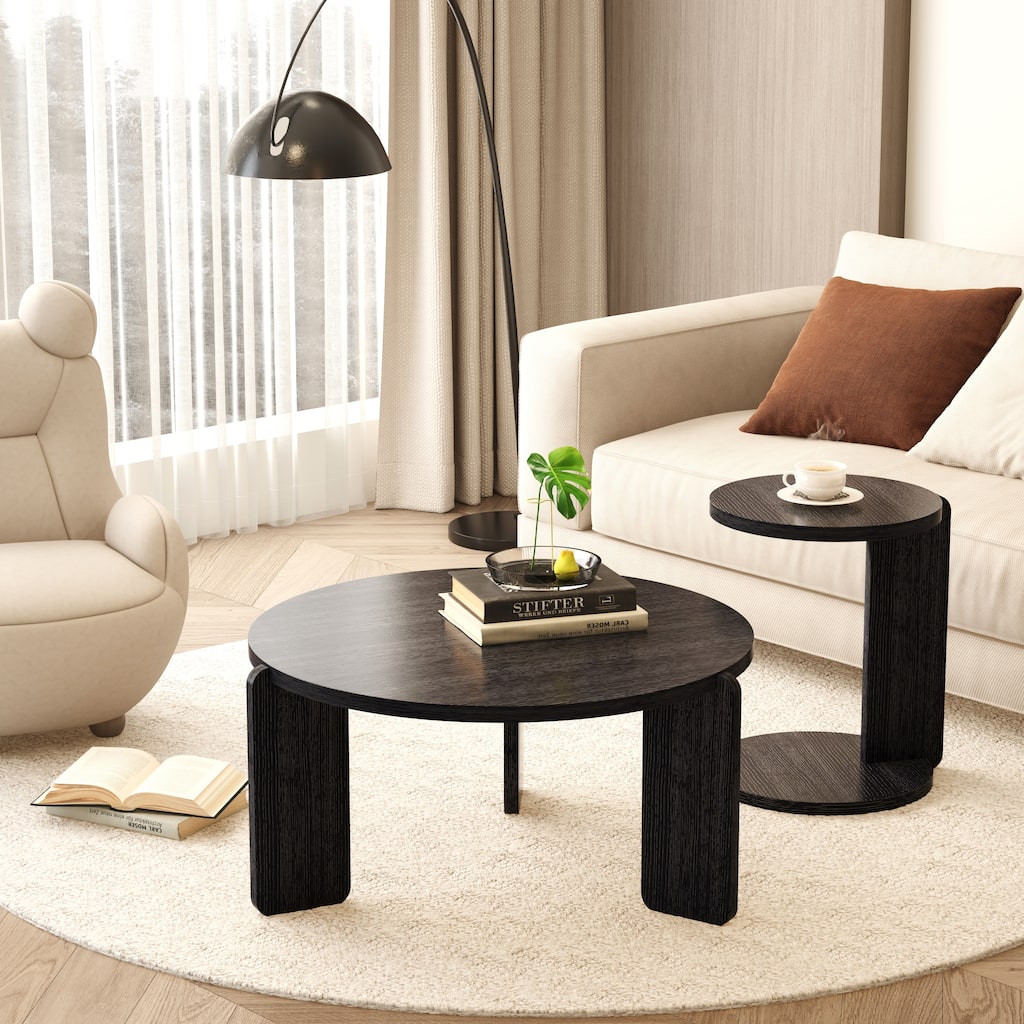 Coffee Table Set of 2 Nesting Table for Bedroom, End Table Center Table Black Accent Table Sofa Table