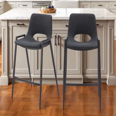 Set of 2 Faux Leather Low Back Chairs with Steel Frame and Footrest