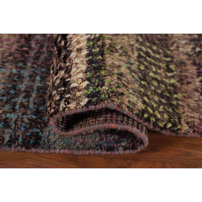 Checkered Plush Moroccan Pakistan Area Rug Handmade Wool Carpet - 7'11" x 10'9"