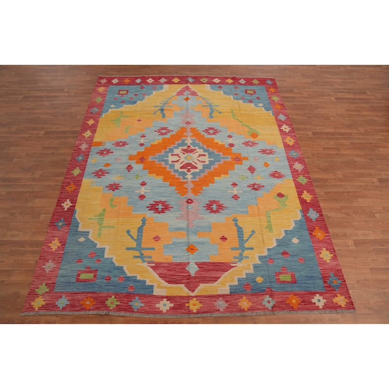 Hand Woven Southwestern Wool Multi-Colored Geometric Area Rug - 9' 9'' X 7' 10''