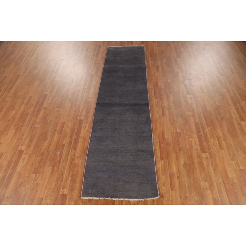 Gray Blue Gabbeh Modern Runner Rug Handmade Wool Carpet - 2'7" x 9'8"