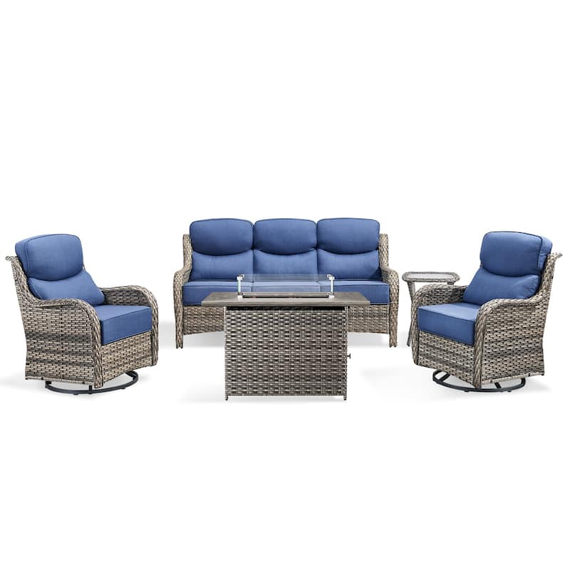 Pocassy 5PCS Outdoor 6Inch Sofa Swivel Chair Table w/ Fire Table