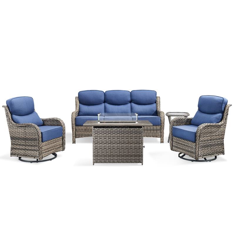 Pocassy 5PCS Outdoor 6Inch Sofa Swivel Chair Table w/ Fire Table