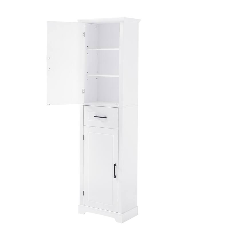 Tall Freestanding Storage Cabinet Bathroom Floor Cabinet with Door Shelves, Adjustable Shelves, Drawer and Anti-toppling Design