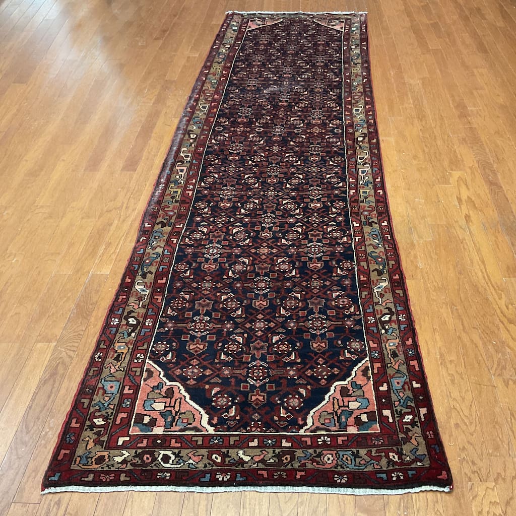 HERAT ORIENTAL Hand-knotted Tribal Persian Hamadan Wool Runner - 3'8" x 13'7'