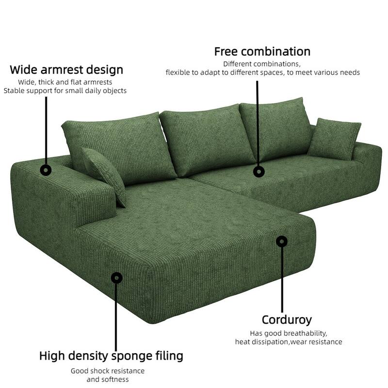 Momei L-Shaped Sofa - High-Density Foam with Spring, Multiple Cushions, Living Room