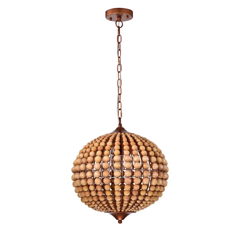 Swere 3-light 16-inch Wood Bead Globe Chandelier