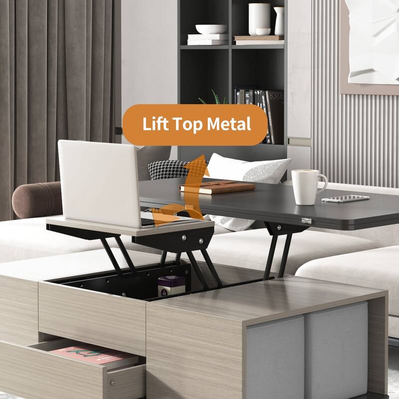 5 Pieces Lift Top Coffee Table Set with Storage Convertible Dining Table