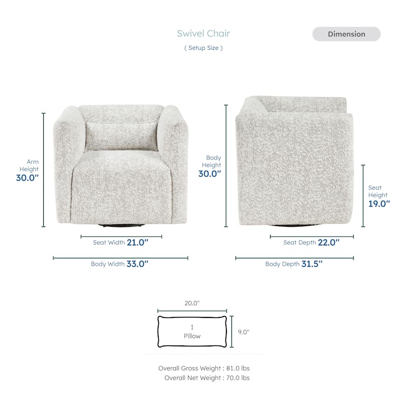 Quinn 33" Jacquard Swivel Chair - Lumbar Pillow, 360-Degree Swivel