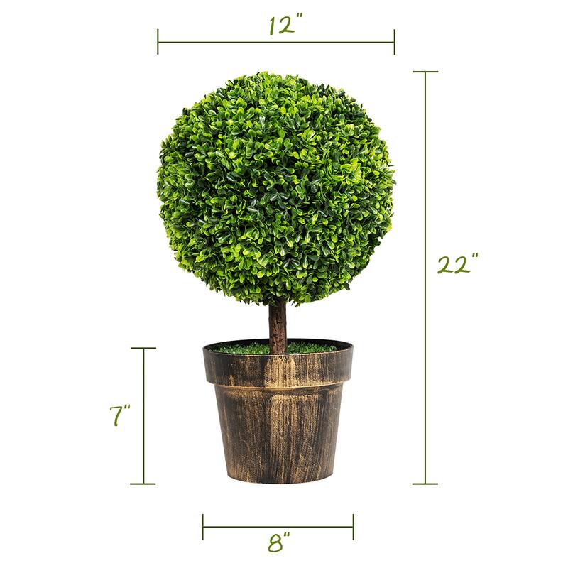 2PCS 22" Round Artificial Boxwood Topiary Tree Home Office Outdoor - See Details