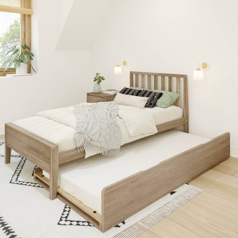 Max and Lily Twin-Size Bed with Slatted Headboard and Trundle