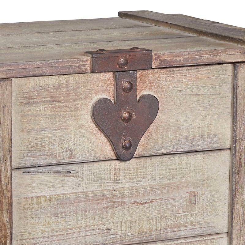 Household Essentials Antiqued Decorative Trunk with Hinge and Lid - 11.0"L x 19.0"W x 15.8"H