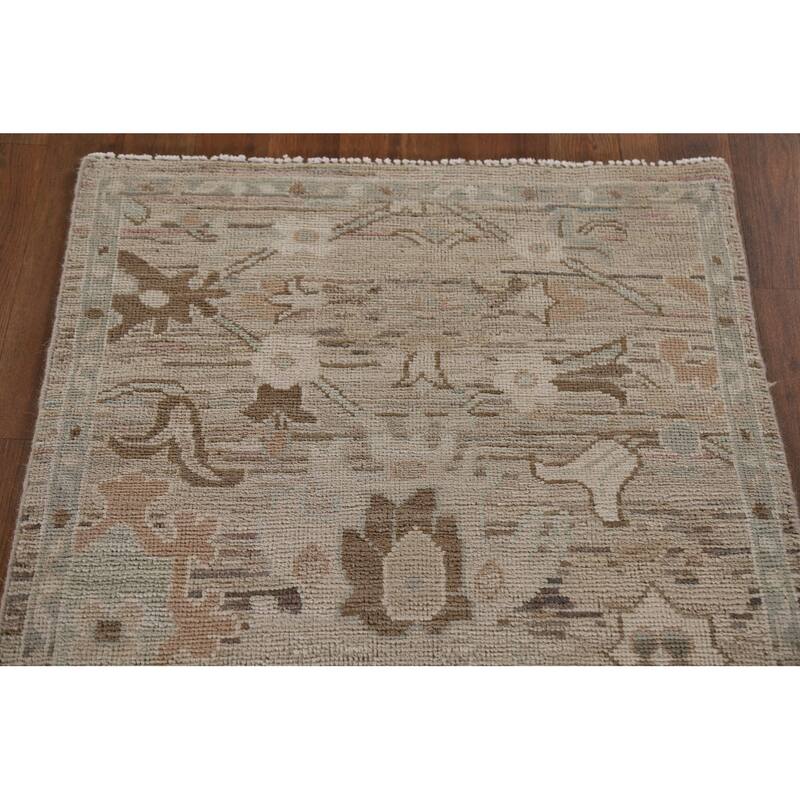 Hand Knotted Oriental 100% Wool Carpet Transitional All-Over Beige & Ivories Oushak Runner Rug - 13' 4'' X 2' 5''