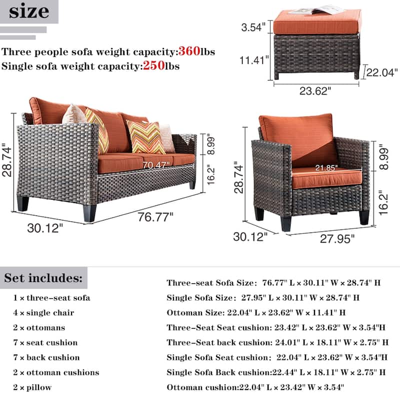 OVIOS 7-piece Patio Outdoor Wicker Conversation Set
