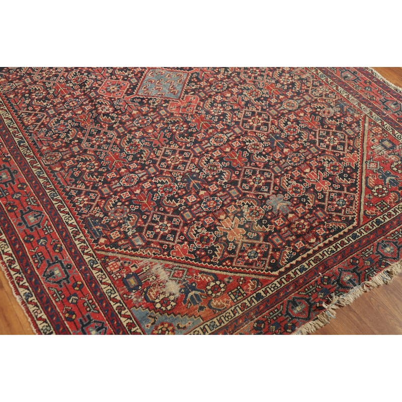 Hand Knotted Oriental 100% Wool Carpet Traditional Medallion Navy Blue & Blues Malayer Area Rug - 6' 4'' X 5' 2''