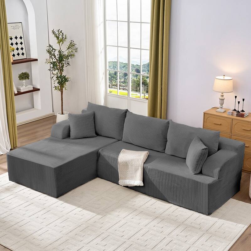 Mixoy 2-Pcs Free Combination Modular Sectional Sofas with Deep Seat,Corduroy L-Shaped Sofa with Chaise Lounge - 3-Seater