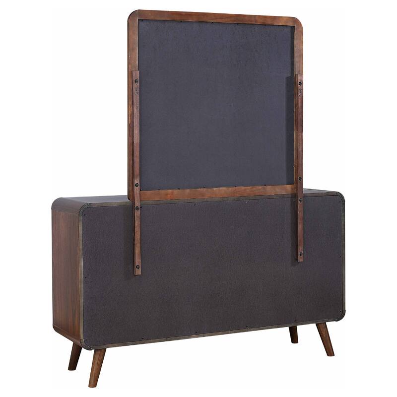 Ryb Wide Dresser with Mirror, 6 Drawers, Dark Walnut Brown Wood Frame