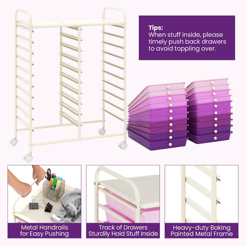 Gymax 20 Drawers Rolling Storage Cart Art Craft Organizer on Wheels